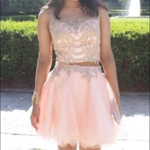 Pink two-price dress w/ gold detailing